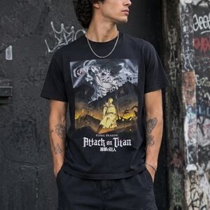 Attack on Titan Final Season Graphic T-Shirt Black Anime Tee Men’s Size S